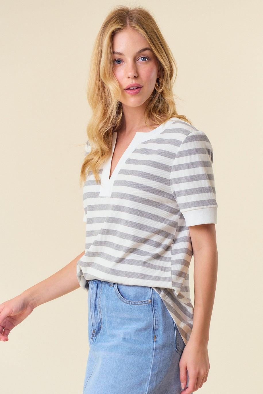 Striped V-Neck Knit Top — alternate view 4