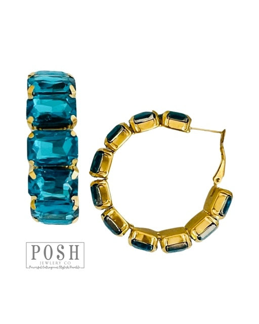 Rhinestone Rectangle Hoop Earrings