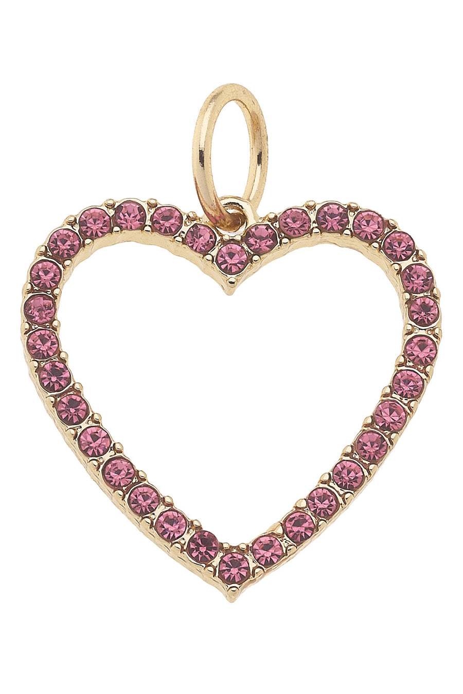 Shiny Gold Charm Pink Pave Open Heart