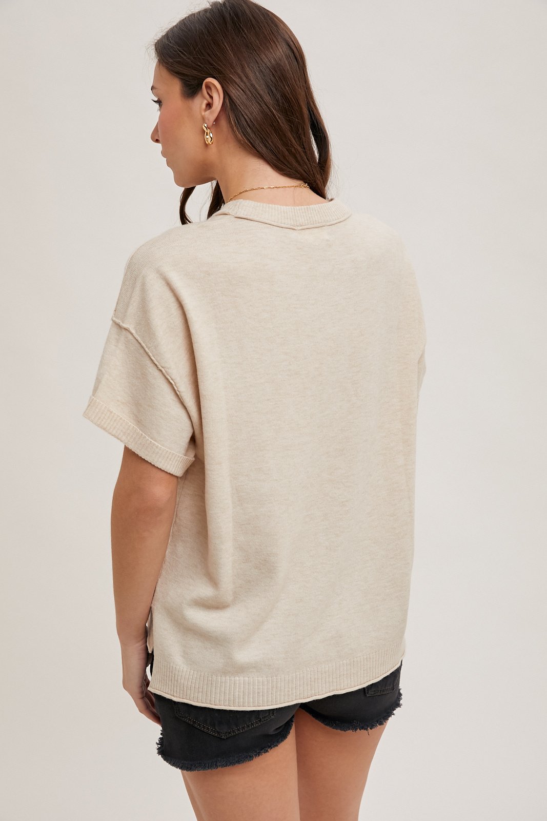 Crew Neck Knit T-Shirt Oatmeal — alternate view 5