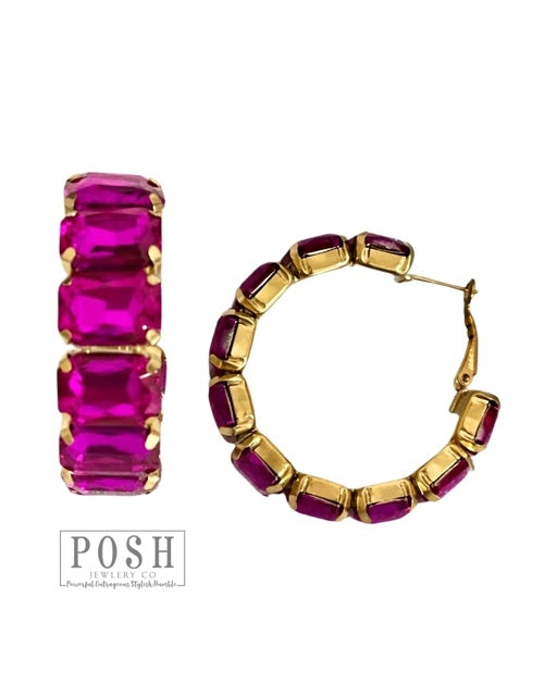 Rhinestone Rectangle Hoop Earrings — alternate view 2