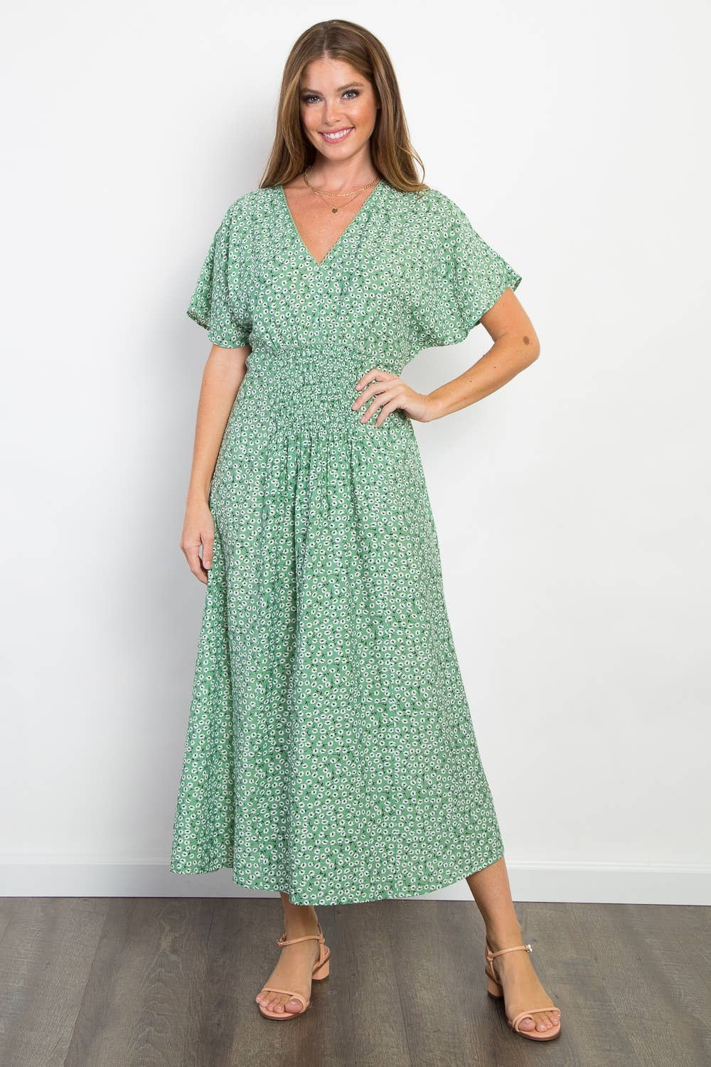 Front Shirred Print Woven Dress — alternate view 3