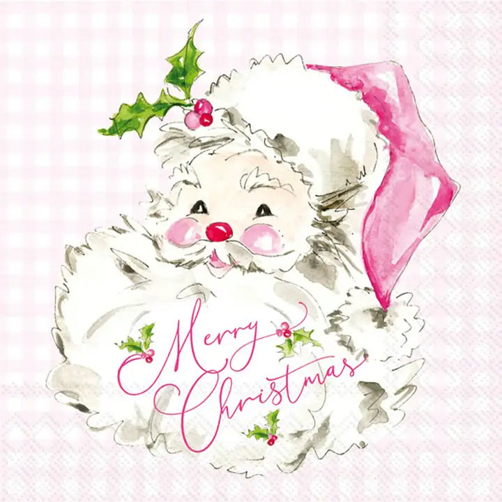 Pink Santa Christmas Paper Cocktail Napkins
