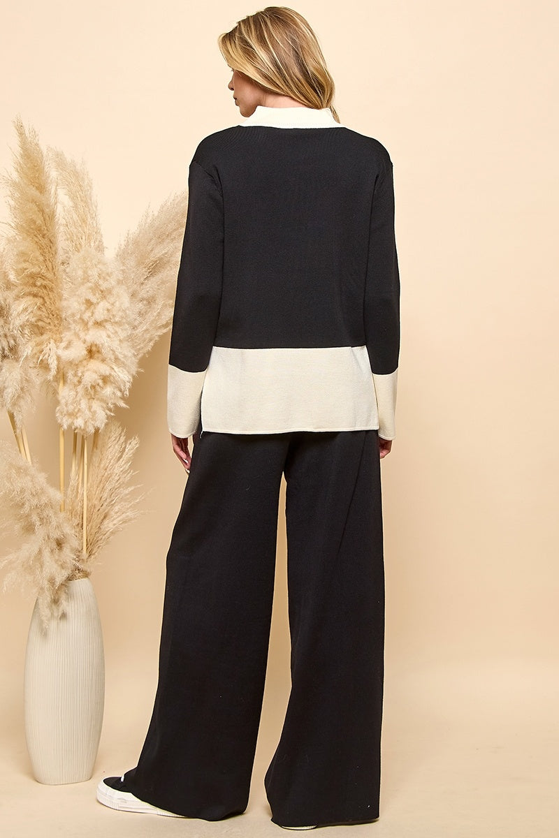Color Block Sweatshirt & Wide-Leg Pants