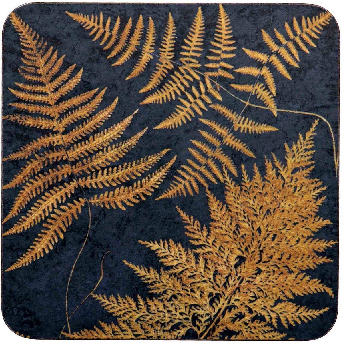 Navy Gilded Ferns Square Coasters, Set of 4 — alternate view 2
