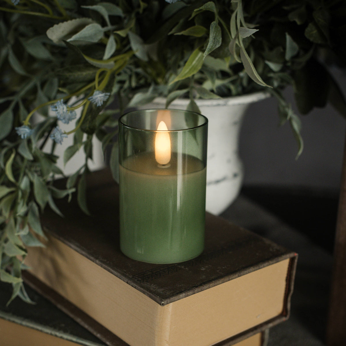 Green Glass 3D Flame Candle