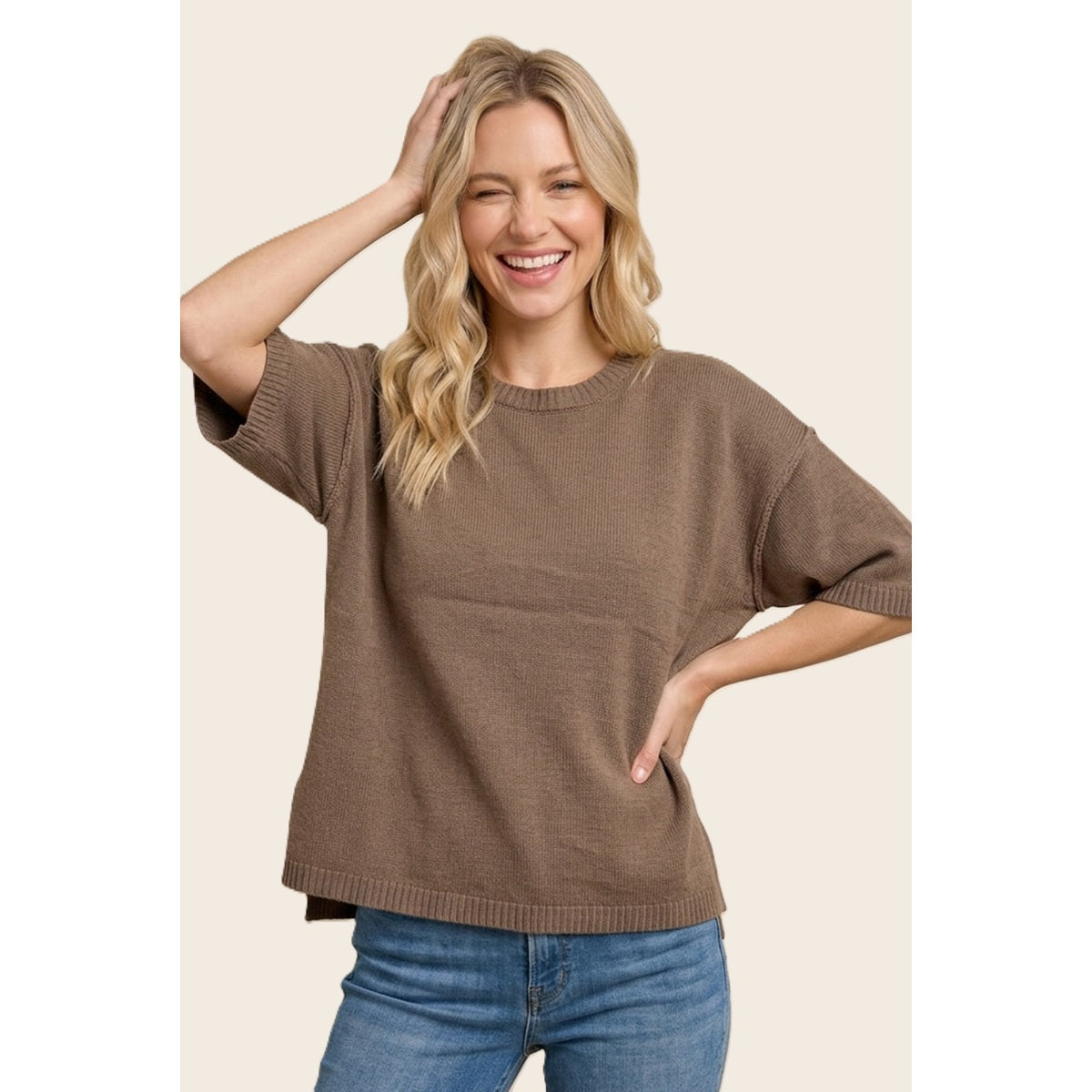Elbow Sleeve Solid Sweater