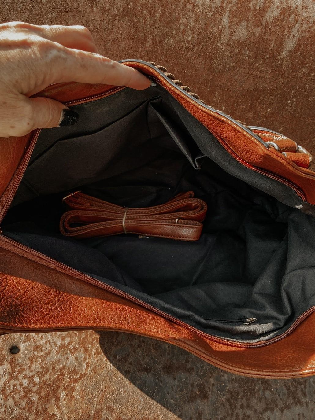 Cross Stitched Soft Leather Purse Tote — alternate view 3