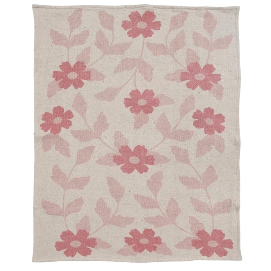 Recycled Cotton Blend Baby Blanket with Flowers