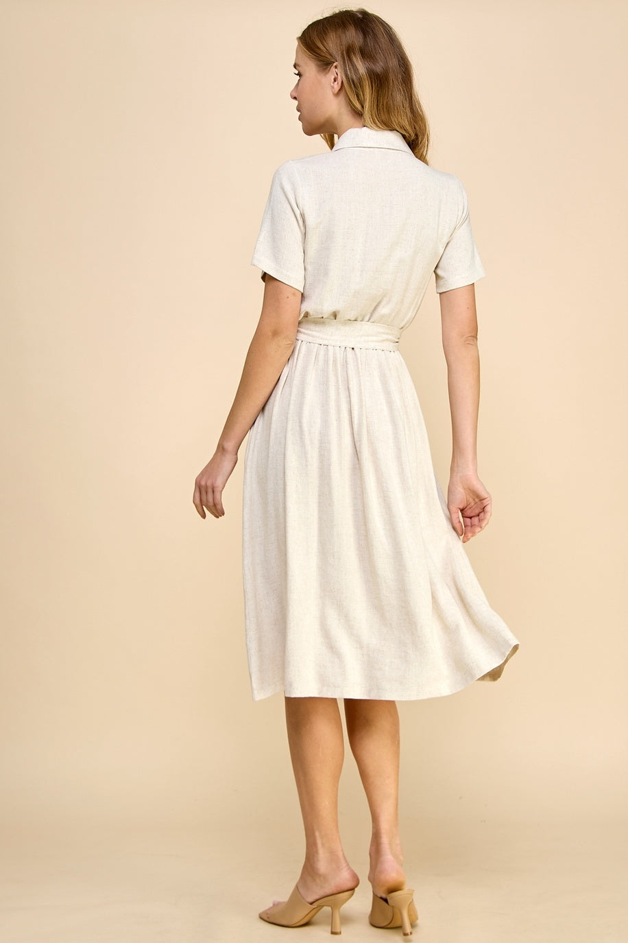 Linen Dress with Pockets and Waist Tie Detail