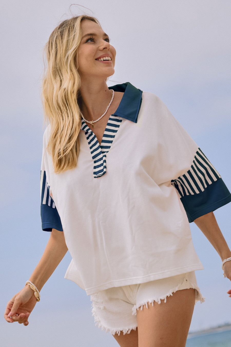 Color Block French Terry Collared Top — alternate view 4