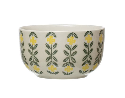 Hand-Stamped Stoneware Bowl, Multi Color- Green — alternate view 2