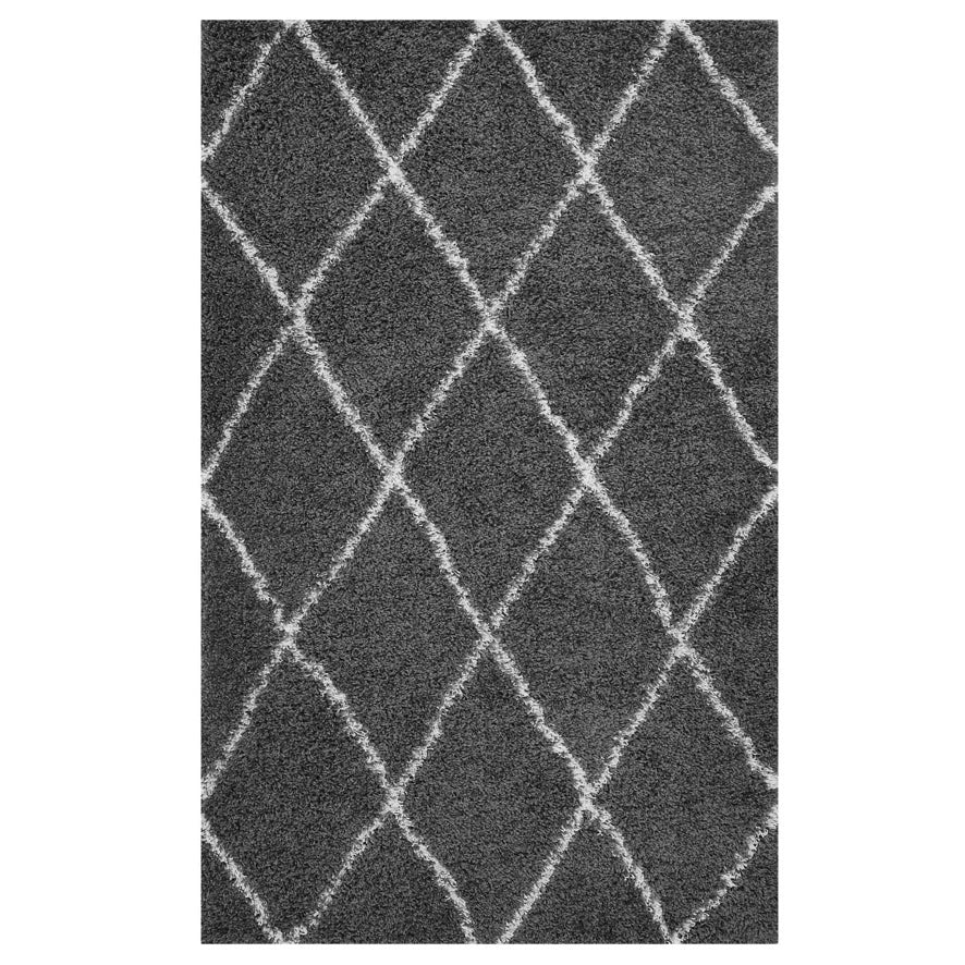 Toryn Diamond Lattice Shag Area Rug Dark Grey