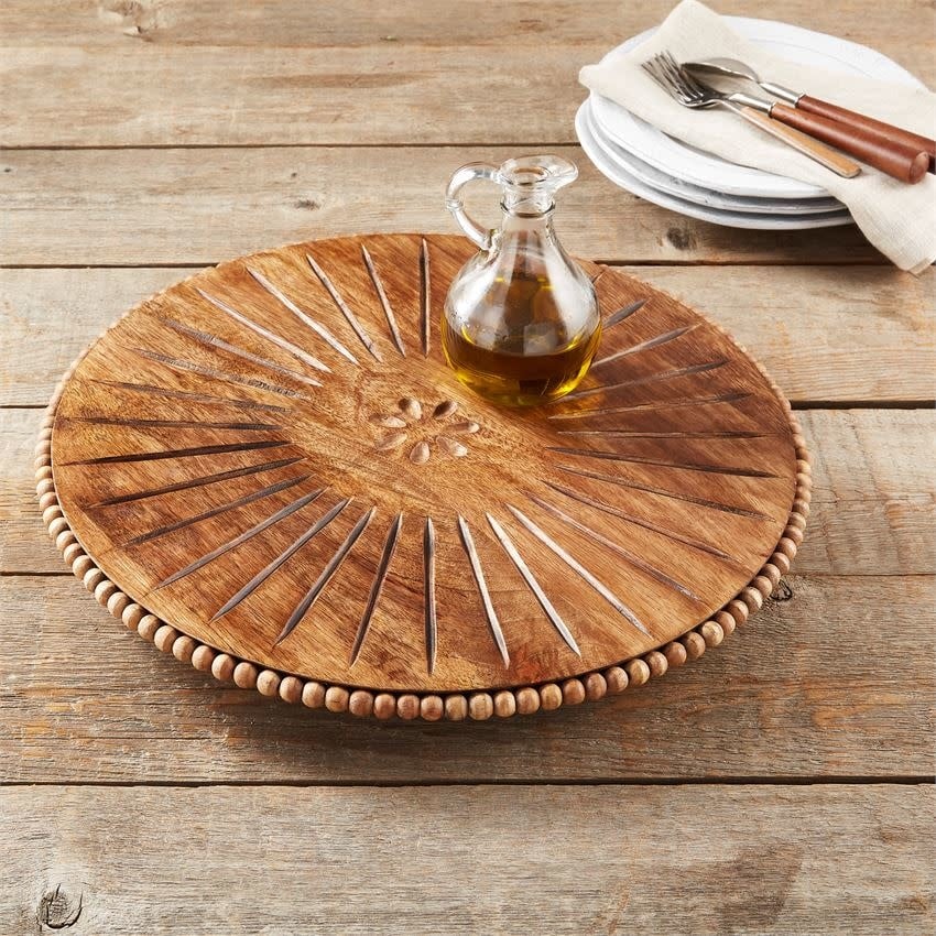 Beaded Wood Carved Lazy Susan — alternate view 3