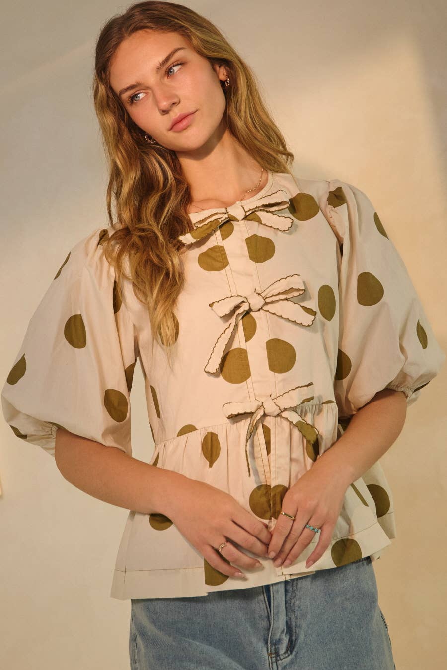 Polka Dot Printed Puffed Sleeve Blouse — alternate view 2