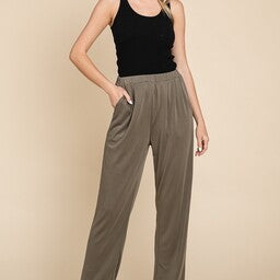 Elastic Waist Band Straight Leg Pants - Olive — alternate view 4