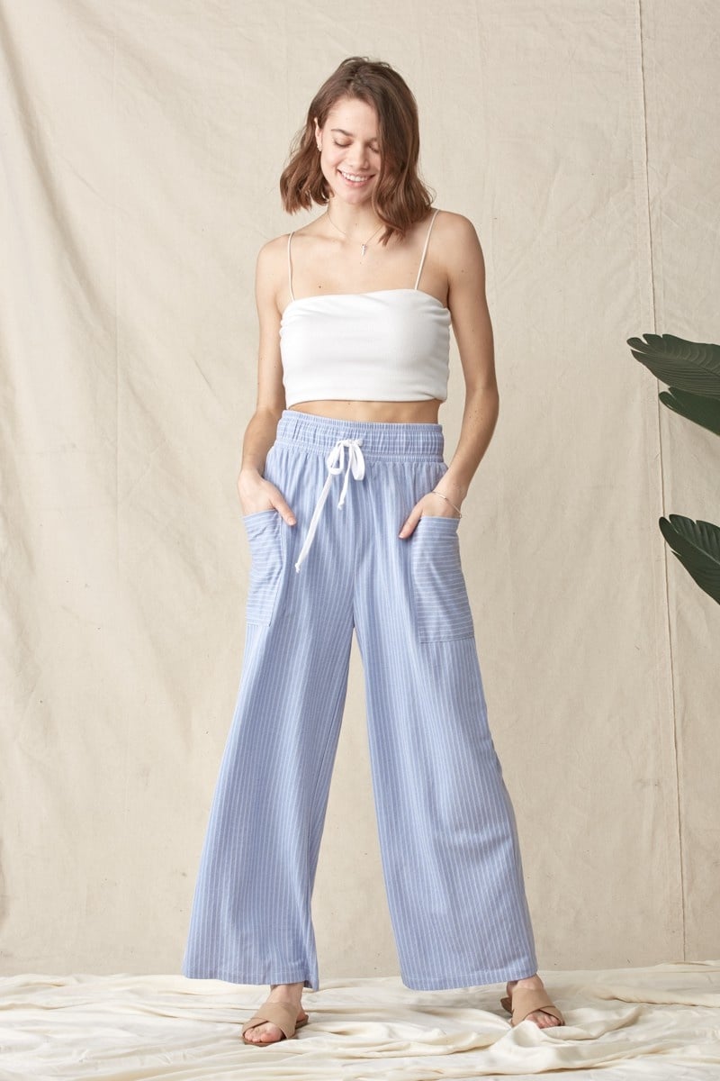 High Waist Stripe Wide Leg Pants
