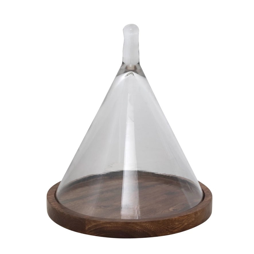 Glass Cone Shaped Cloche with Mango Wood Base – Miss Daisy's Home