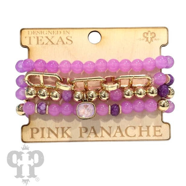 Four Strand Purple Bead Bracelet Set