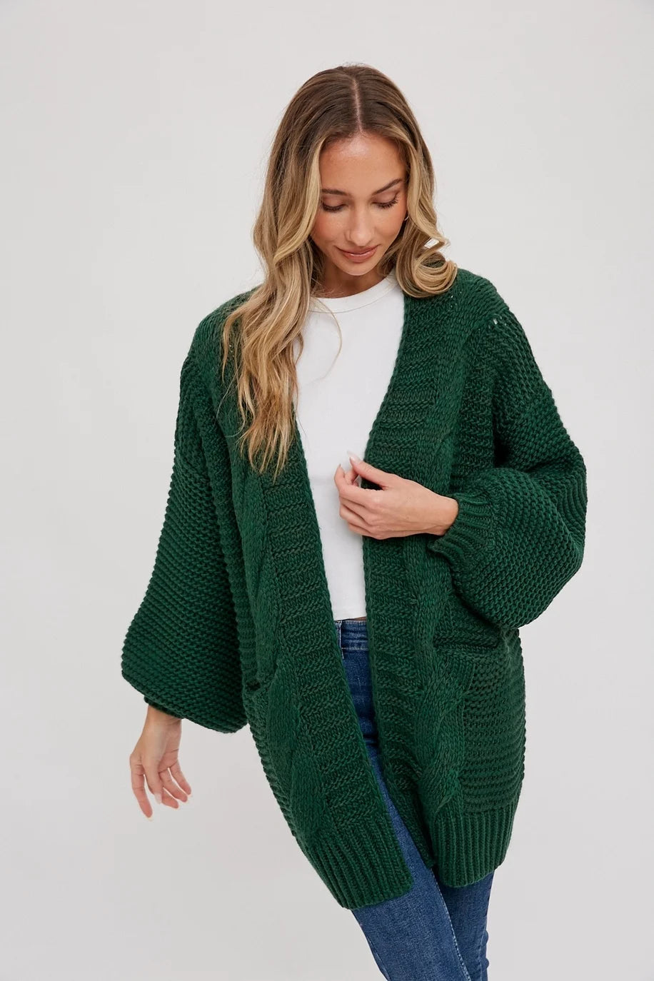 Chunky Cable Lantern Sleeve Cardigan — alternate view 9