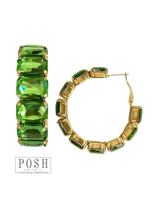 Rhinestone Rectangle Hoop Earrings — alternate view 3