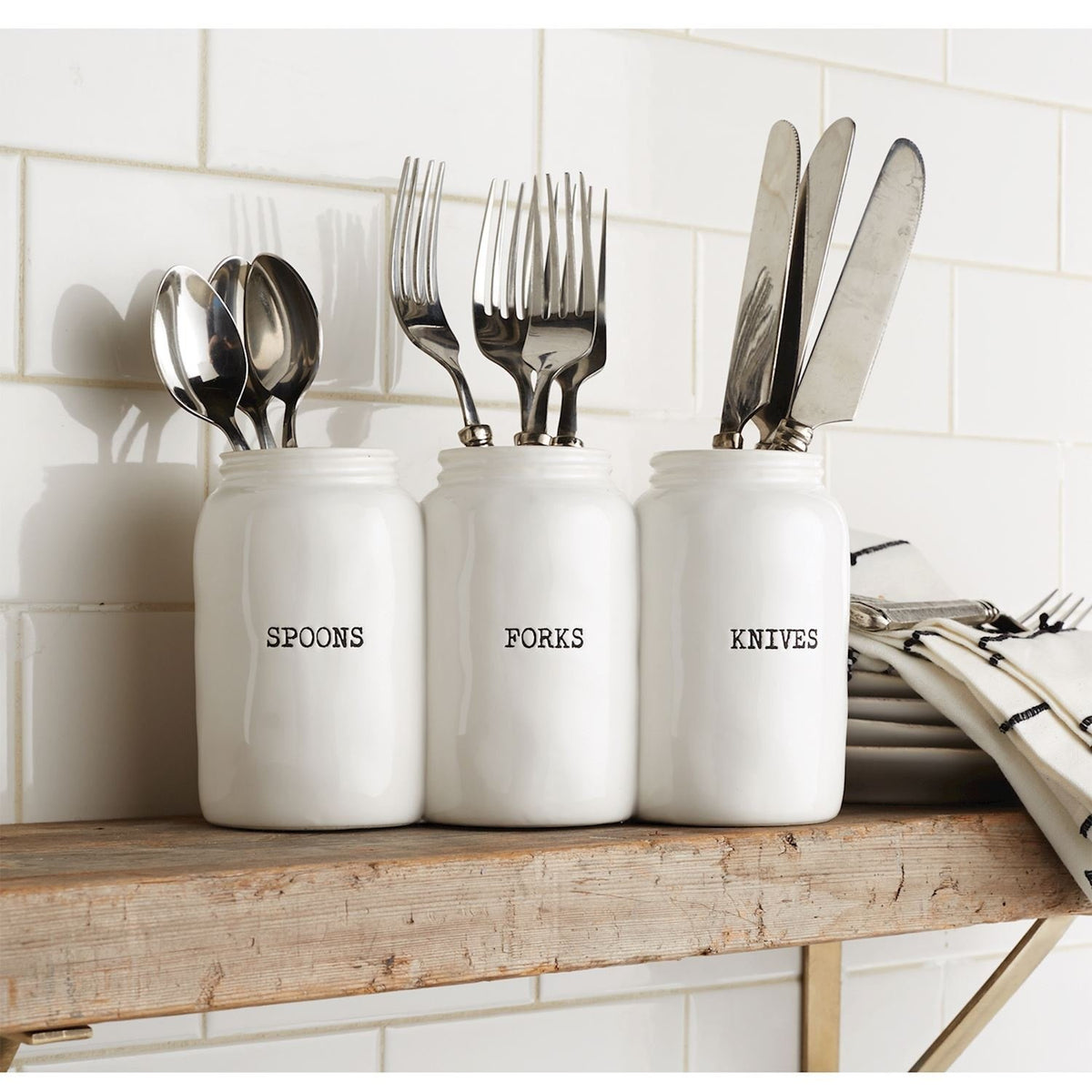 Triple Ceramic Jar Utensil Holder — alternate view 2