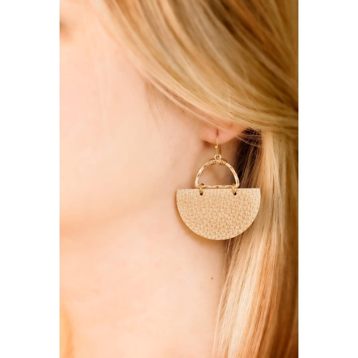 Half Circle Leather Earrings - Gold