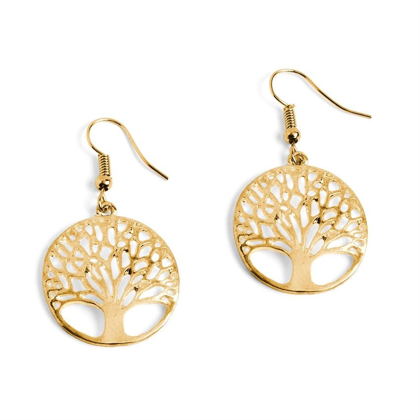 Gold Tree of Life Dangle Earrings