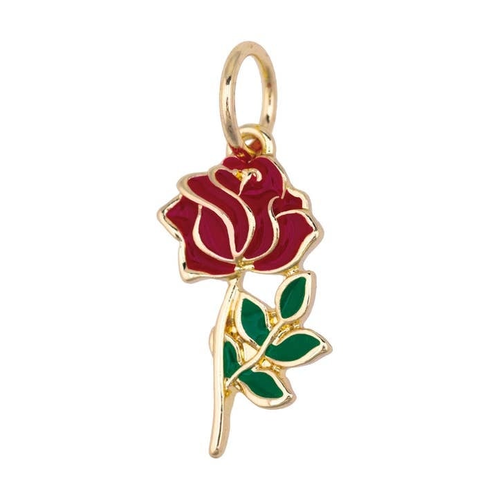 Charm in Shiny Gold Enamel Rose