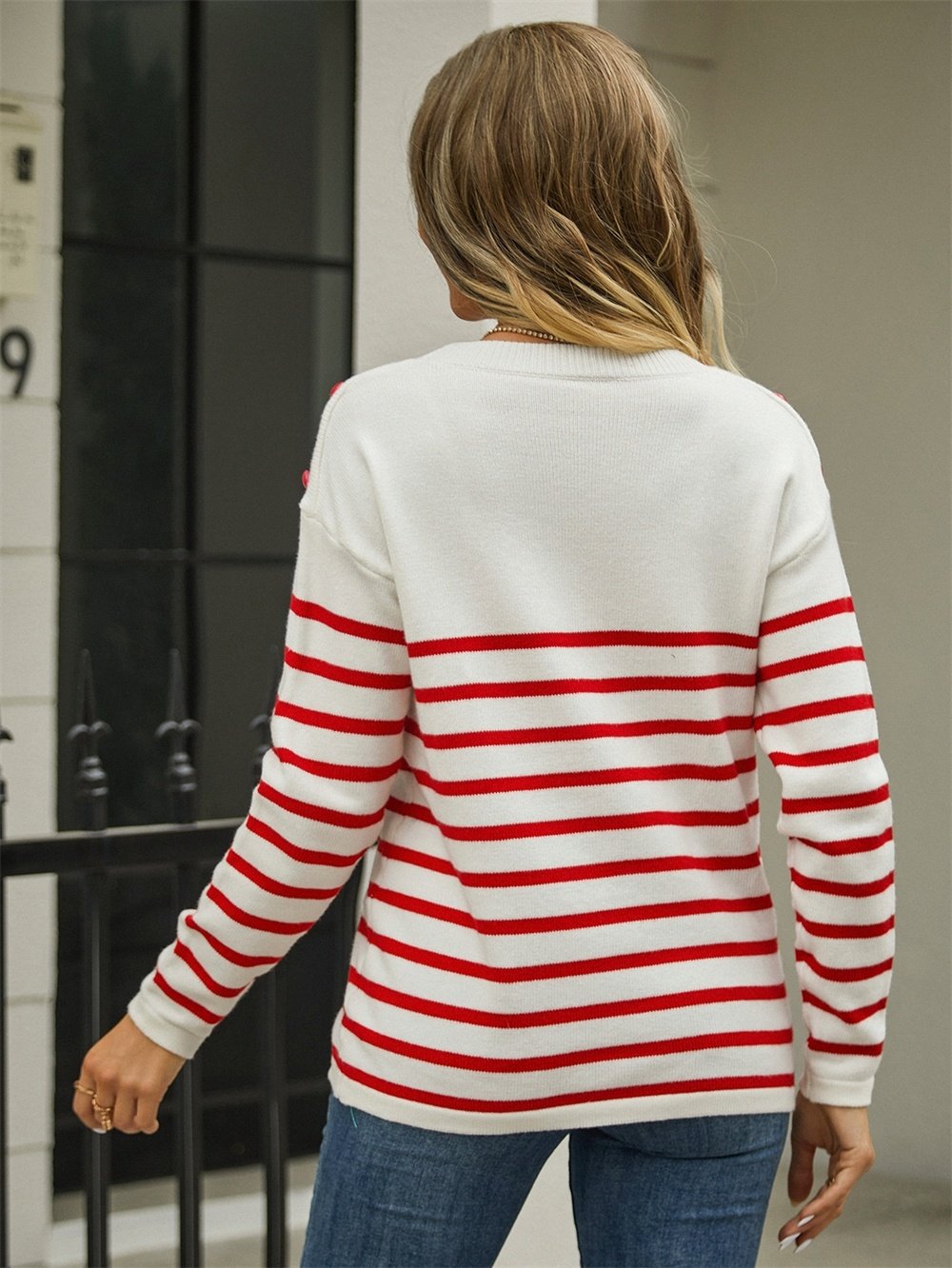 Striped Button Detail Knit Sweater — alternate view 8