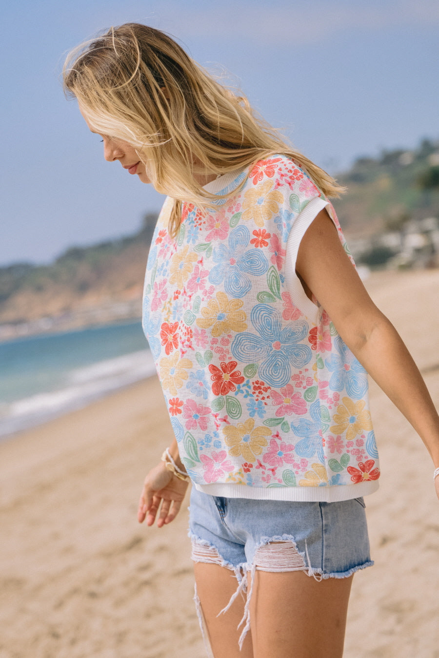Floral Printed Knitted Jersey Vest — alternate view 2