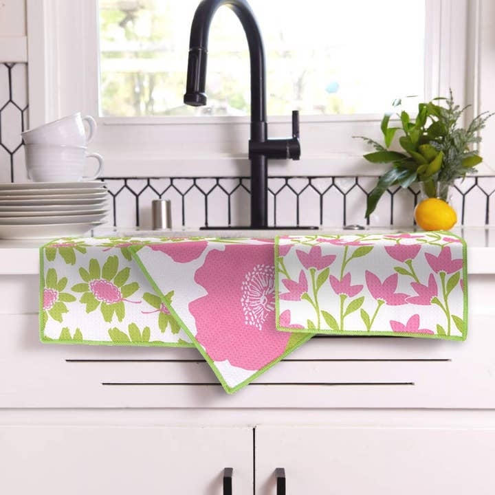 Poppies Pink Dish Cloth Set of 3