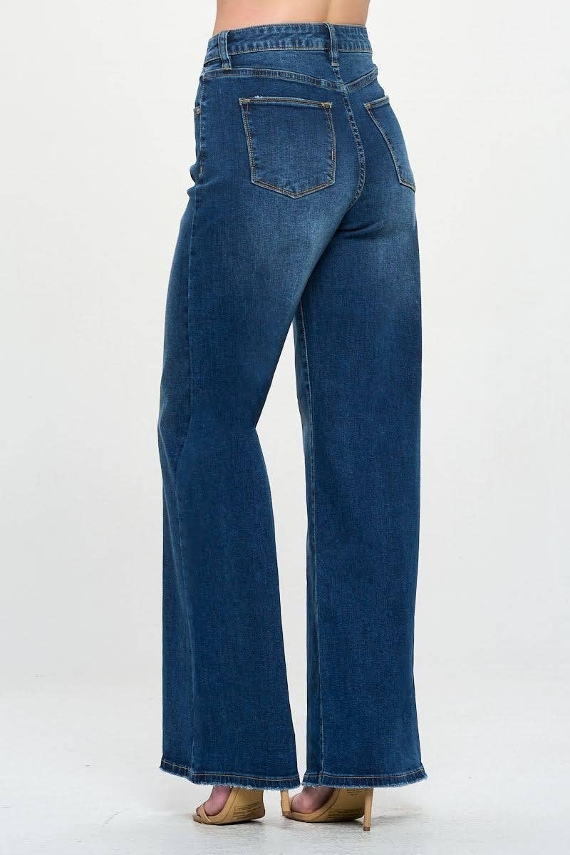 Dark Wash - High Rise Wide Leg Straight Fit Jeans — alternate view 3