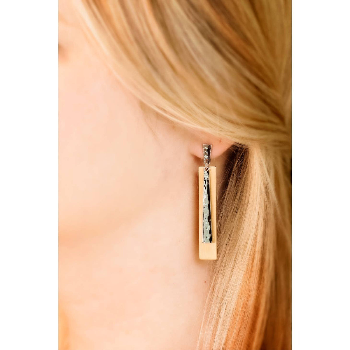Double Rectangle Earrings - Gold & Silver