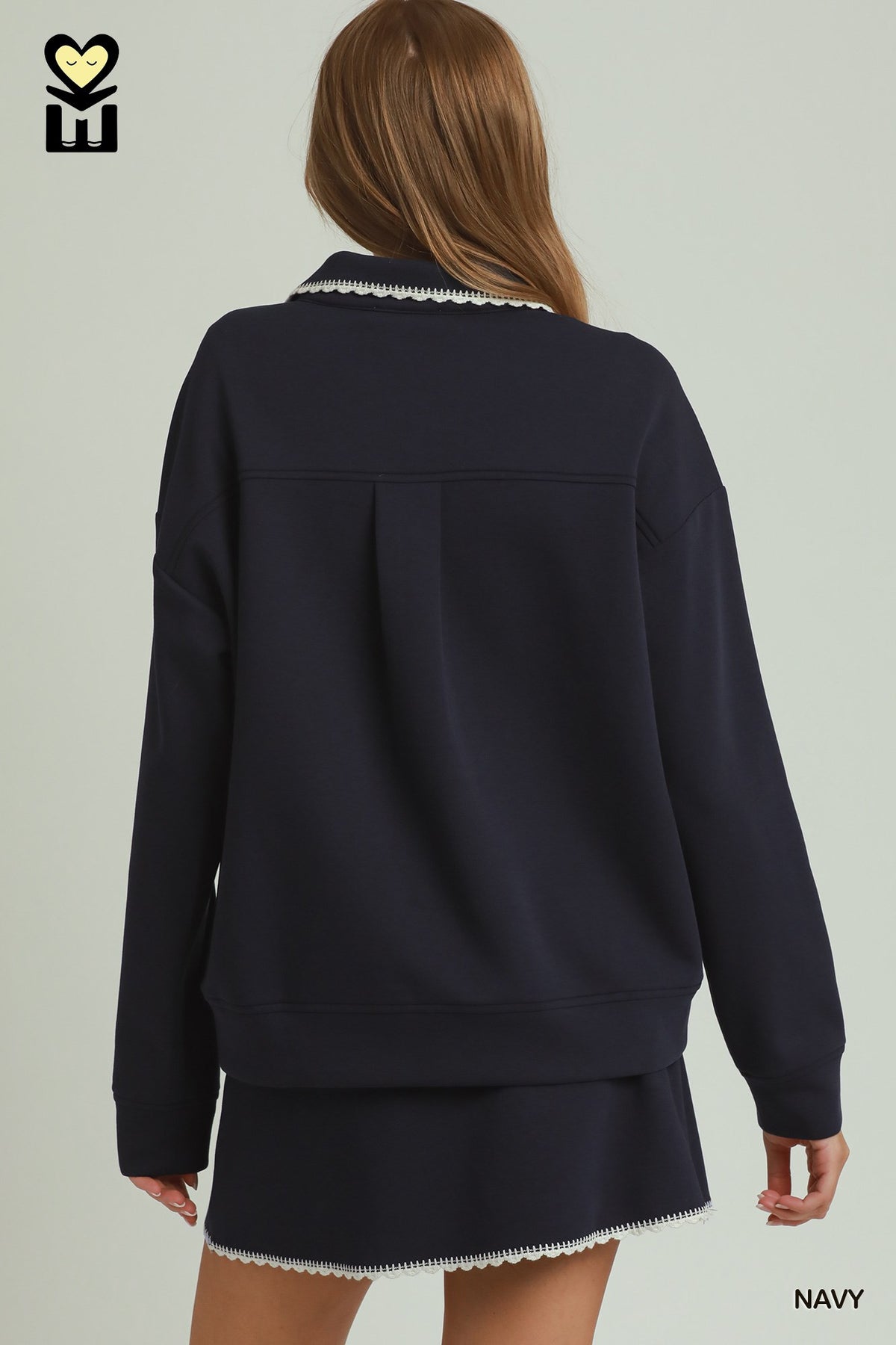 LuxeCotton Long Sleeve Collared Pullover — alternate view 3