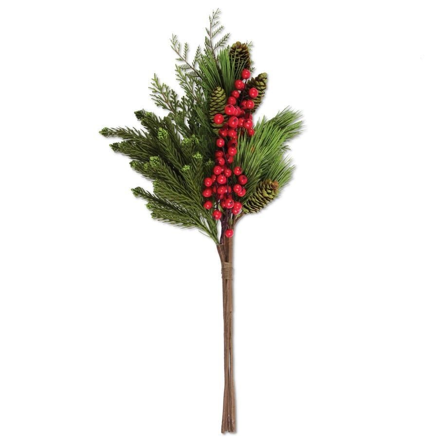 Pine Cedar Mix& Red Berries Bundle W/Pinecones