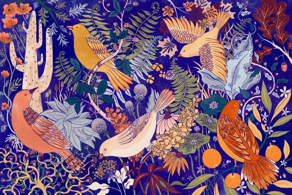 1000 Piece Puzzle Birds & Blooms of North America, Cobalt — alternate view 4