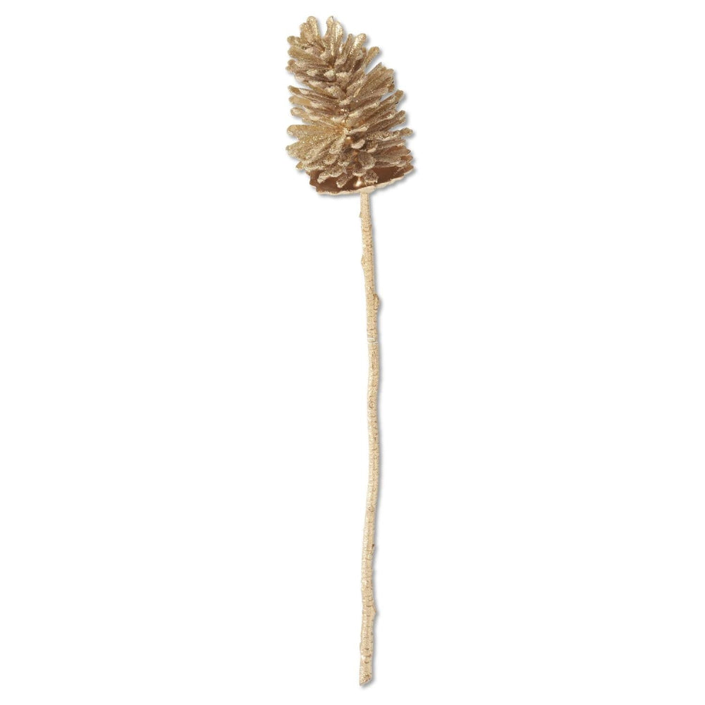 Gold Glittered Pinecone Stem