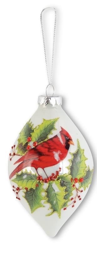 White Pearl Glass Ornament With Cardinal — alternate view 2