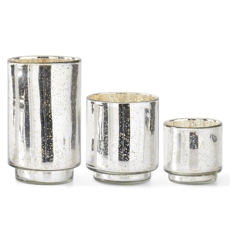Silver Mercury Glass Cylinder Vase- Large — alternate view 2