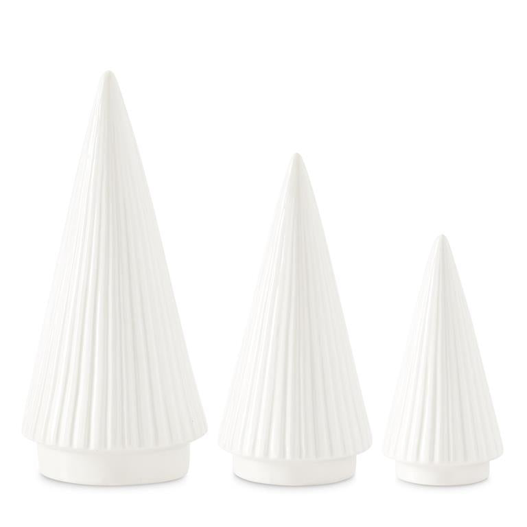 Vertical Ribbed White Ceramic Christmas Tree- Small — alternate view 2