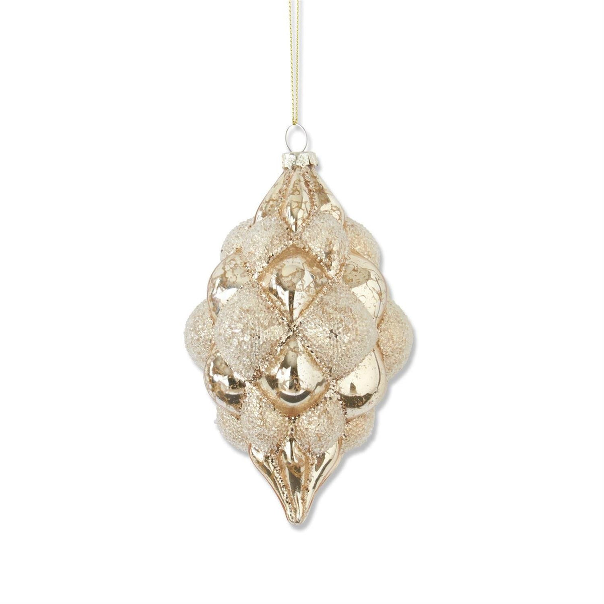 Beaded Gold Mercury Glass Teardrop Hobnail Ornament