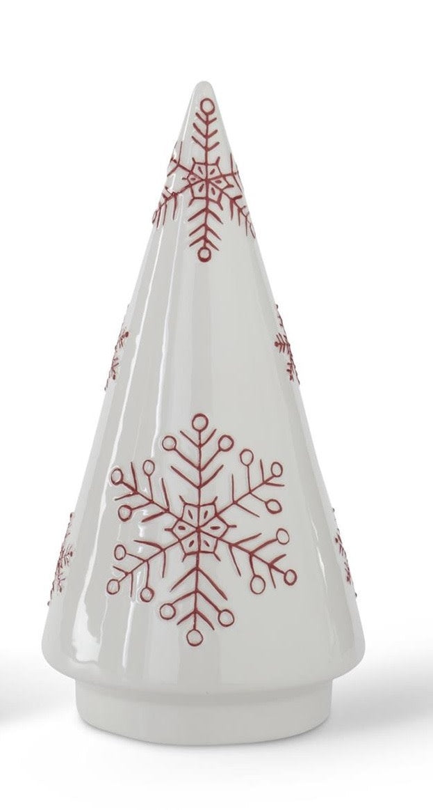 Small White Ceramic Cone Tree With Red Snowflakes — alternate view 2