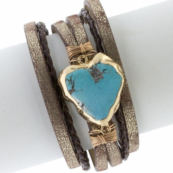 Braided Turquoise Stone Boho Chic Style Leather Bracelet