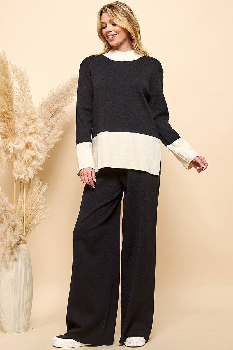 Color Block Sweatshirt & Wide-Leg Pants — alternate view 3