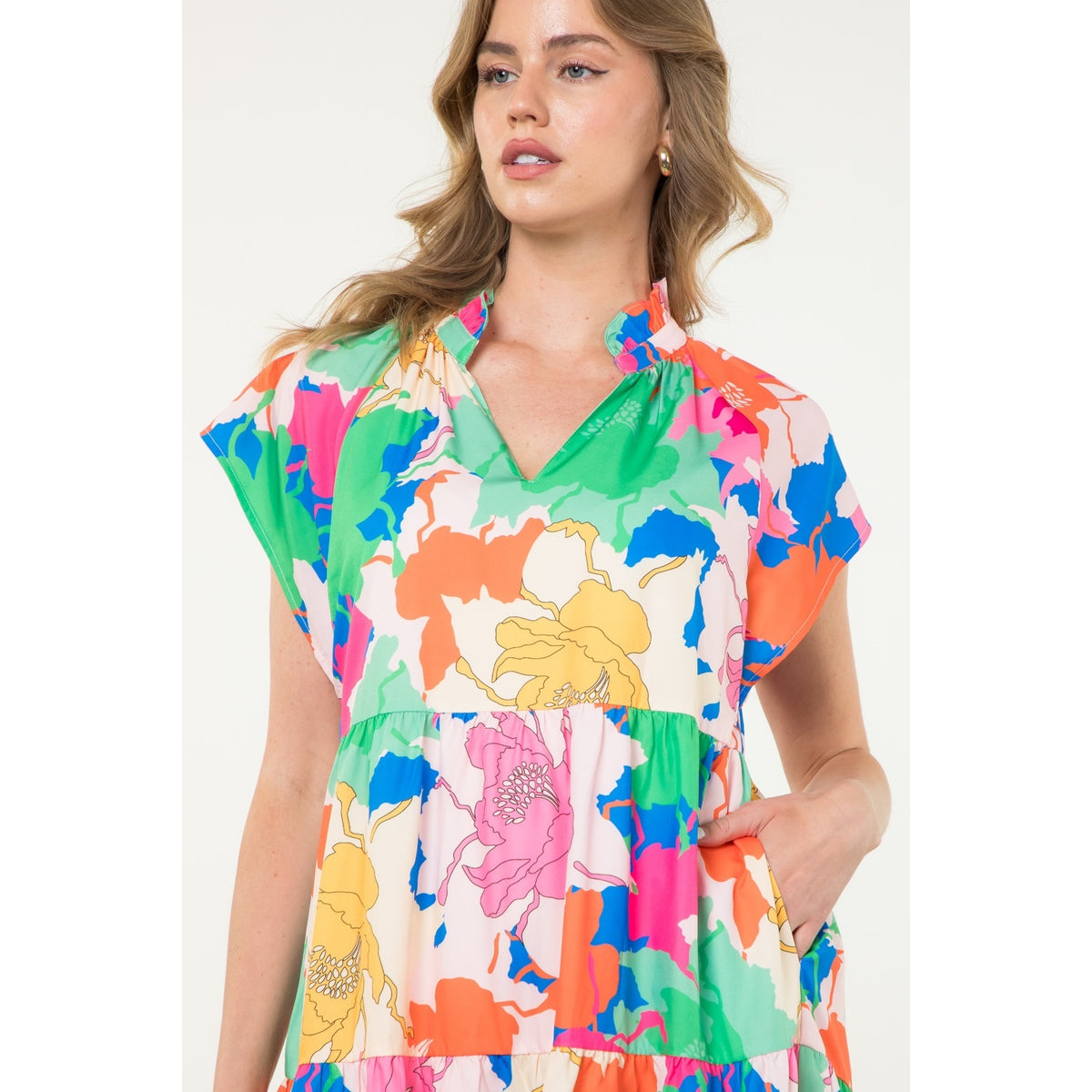 Tiered Multi Color Print Dress — alternate view 4