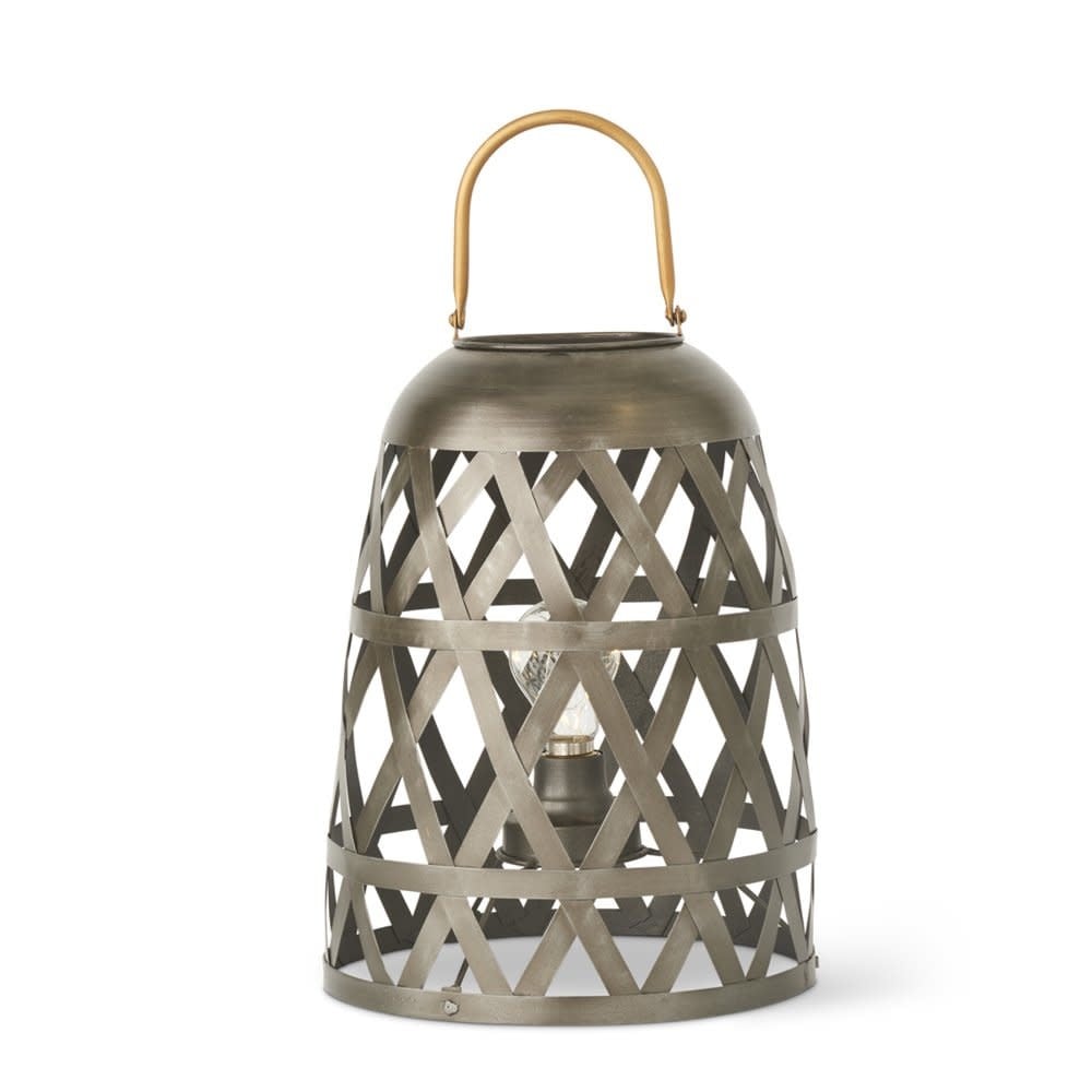 Dark Metal Diamond Fenced LED Lantern with Gold Handle, Small — alternate view 2
