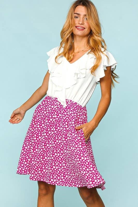 Ruffle Short Sleeve Dress - Magenta — alternate view 2