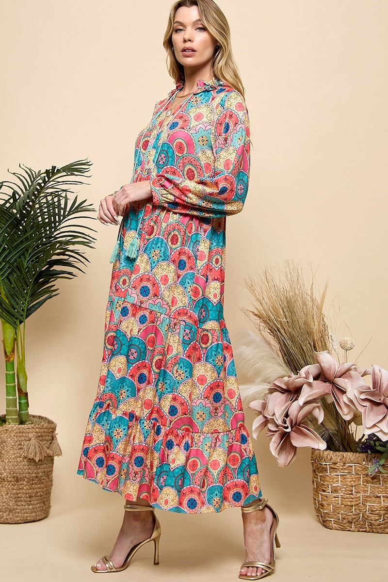 Print Long Sleeve Maxi Dress