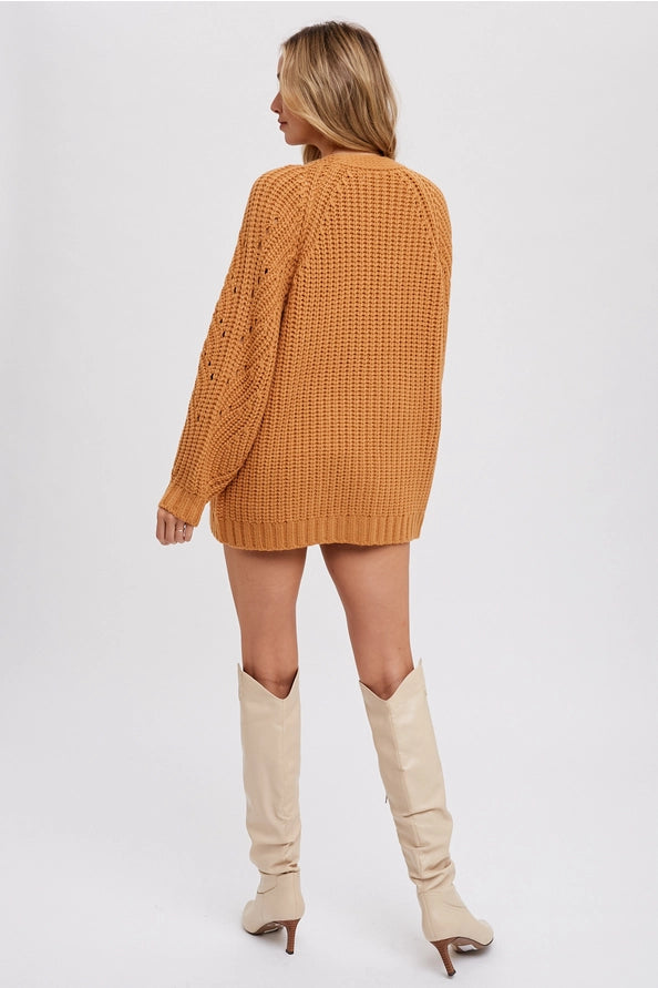 Chunky Pointelle Open Front Cardigan Camel — alternate view 2